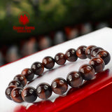 Tiger’s Eye - Red Custom Size Round Smooth Stretch (10mm Grande) Natural Gemstone Crystal Energy Bead Bracelet