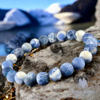 Sodalite Custom Size (Blue & White) Matte Rustic Custom Size Round Stretch (8mm) Natural Gemstone Crystal Energy Bead Bracelet