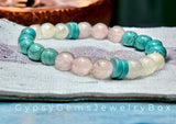 Turquoise - Blue Turquoise, Rainbow Moonstone, Rose Quartz - “Rise Above” - Custom Size, Round Smooth Stretch (8mm) Natural Gemstone Crystal Energy Bead Bracelet