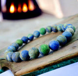 Azurite Blue Green•Custom Size•Frost Matte Rustic Round Stretch (8mm) Natural Gemstone Crystal Energy Bead Bracelet