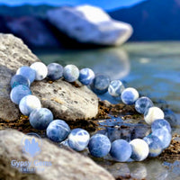 Sodalite Custom Size (Blue & White) Matte Rustic Custom Size Round Stretch (8mm) Natural Gemstone Crystal Energy Bead Bracelet