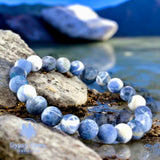 Sodalite Custom Size (Blue & White) Matte Rustic Custom Size Round Stretch (8mm) Natural Gemstone Crystal Energy Bead Bracelet