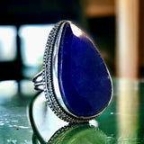 Sapphire Natural Gemstone .925 Sterling Silver Point Statement Ring (Size 8.25)