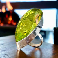 Peridot Natural Gemstone Faceted .925 Sterling Silver Point Statement Ring (Size 8.25)