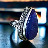 Sapphire Natural Gemstone .925 Sterling Silver Point Statement Ring (Size 8.25)