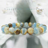 Calcite - Blue Lemurian Caribbean Aquatic Argentinia Calcite AAA+ Round Smooth Stretch (8mm) Natural Gemstone Crystal Energy Bead Bracelet