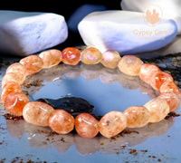 Sunstone Peach Nuggets Custom Size Stretch (8 - 10mm) Irregular Shape Smooth Natural Gemstone Crystal Energy Bead Bracelet