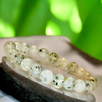 Quartz - Biotite Mica Clear Quartz Custom Size (8mm) Round Smooth Stretch Natural Gemstone Crystal Energy Bead Bracelet