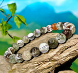 Quartz - Lodolite Garden Phantom Quartz - aka: Scenic Quartz, Landscape Quartz, Garden Quartz, and Phantom Quartz - Custom Size (8mm) Round Stretch Natural Gemstone Crystal Energy Bead Bracelet