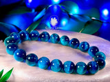 Tiger’s Eye - Teal Peacock Blue Custom Size Round Smooth Stretch (8mm) Natural Gemstone Crystal Energy Bead Bracelet