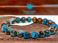 Variscite - Lake Blue Variscite aka “Impression Cloisonne Jasper” Custom Size Round Smooth Stretch (8mm) Natural Gemstone Crystal Energy Bead Bracelet