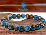 Variscite - Lake Blue Variscite aka “Impression Cloisonne Jasper” Custom Size Round Smooth Stretch (8mm) Natural Gemstone Crystal Energy Bead Bracelet