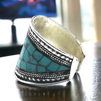Turquoise Handmade Tibetan Ohm Symbol Tribal Ring Adjustable
