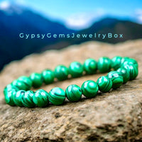 Malachite Custom Size Round Smooth Stretch (8mm) Natural Gemstone Crystal Energy Bead Bracelet