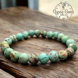 Turquoise - Green Natural Turquoise, Custom Size, Round Stretch (8mm) Natural Gemstone Crystal Energy Bead Bracelet