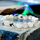 Moonstone - Rainbow Moonstone with Black Tourmaline Rutile inclusions Nugget Series Custom Size Stretch (8 - 10mm) Irregular Shape Smooth Natural Gemstone Crystal Energy Bead Bracelet