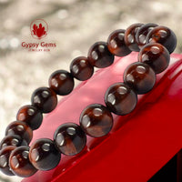 Tiger’s Eye - Red Custom Size Round Smooth Stretch (10mm Grande) Natural Gemstone Crystal Energy Bead Bracelet