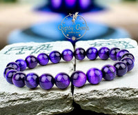 Tiger’s Eye - Purple Tiger’s Eye Custom Size Round Smooth Stretch (8mm) Natural Gemstone Crystal Energy Bead Bracelet