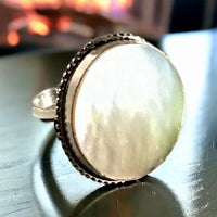 Mother of Pearl Natural Gemstone .925 Sterling Silver Round Ring (Size: 7.5)