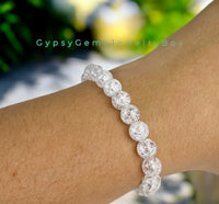 Quartz - Snow White Fire & Ice Crackle Crystal Round Smooth Stretch  (8mm) Natural Gemstone Crystal Energy Bead Bracelet