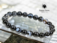 Sardonyx - Black/White Banding Custom Size Round Smooth Stretch (8mm) Natural Gemstone Crystal Energy Bead Bracelet