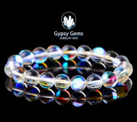 Angel Aura Mystic Mermaid Australian Quartz Crystal•Smooth Transparent Clear•”Celestial Mermaid” - Custom Size•Holographic Crystal Energy Bead Bracelet