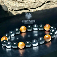 Triple Protection - Tiger Eye Yellow Honey (Golden Sun) + Black Onyx + Hematite Custom Size Round Smooth Stretch (8mm or 10mm beads) Natural Gemstone Crystal Energy Bead Bracelet