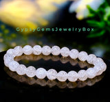 Quartz - Snow White Fire & Ice Crackle Crystal Round Smooth Stretch  (8mm) Natural Gemstone Crystal Energy Bead Bracelet