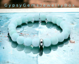 Amazonite - Custom Size Blue Frost Matte Rustic with Silver Spacer choice, Round Stretch (8mm) Natural Gemstone Crystal Energy Bead Bracelet