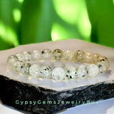 Quartz - Biotite Mica Clear Quartz Custom Size (8mm) Round Smooth Stretch Natural Gemstone Crystal Energy Bead Bracelet