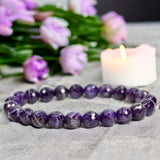 Amethyst - Chevron Dream Amethyst Custom Size Dark Purple Faceted Round Stretch (8mm) Natural Gemstone Crystal Energy Bead Bracelet