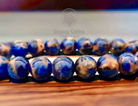 Variscite - Royal Blue Variscite aka “Impression Cloisonne Jasper” Custom Size Round Smooth Stretch (8mm) Natural Gemstone Crystal Energy Bead Bracelet