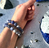 Sodalite Custom Size (Blue & White) Matte Rustic Custom Size Round Stretch (8mm) Natural Gemstone Crystal Energy Bead Bracelet