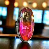 Tourmaline Bi-Color Watermelon Dichroic Natural Gemstone .925 Sterling Silver Faceted Oval Statement Ring (Size: 7.5)