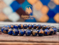 Variscite - Royal Blue Variscite aka “Impression Cloisonne Jasper” Custom Size Round Smooth Stretch (8mm) Natural Gemstone Crystal Energy Bead Bracelet