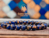 Variscite - Royal Blue Variscite aka “Impression Cloisonne Jasper” Custom Size Round Smooth Stretch (8mm) Natural Gemstone Crystal Energy Bead Bracelet