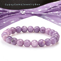 Lepidolite Purple Mica Custom Size Round Smooth Stretch (8mm) Natural Gemstone Crystal Energy Bead Bracelet