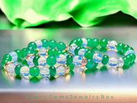 Jade - Jadeite Imperial Green•Opalite•Silver Lava Stone•Custom Size Round Smooth Stretch (8mm) Natural Gemstone Crystal Energy Bead Bracelet