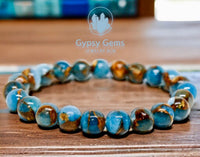 Variscite - Lake Blue Variscite aka “Impression Cloisonne Jasper” Custom Size Round Smooth Stretch (8mm) Natural Gemstone Crystal Energy Bead Bracelet