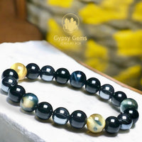 Triple Protection - Tiger’s Eye Dream Honey Yellow + Black Onyx + Hematite Round Smooth Stretch (8mm or 10mm beads) Natural Gemstone Crystal Energy Bead Bracelet