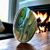 Abalone Shell Natural Gemstone .925 Sterling Silver Ring (Size 6)