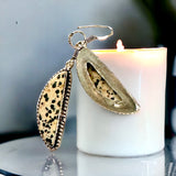 Dalmatian Jasper Natural Gemstone Crescent Drop Dangle Hook .925 Sterling Silver Stamped Earrings