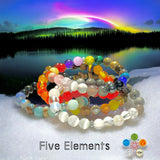 Five 5 Element Bracelet • Multi-Color Gemstone • Custom Size - Round Smooth Stretch (8mm) Natural Gemstone Crystal Energy Bead Bracelet