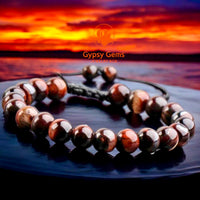 Tiger’s Eye - Red Braided Macrame Adjustable Sliding Knot Round Smooth (8mm) Natural Gemstone Crystal Energy Bead Bracelet