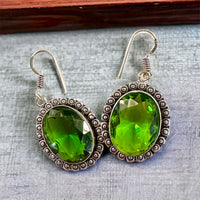 Peridot Green Natural Gemstone Oval Drop Dangle Hook .925 Sterling Silver Stamped Earrings