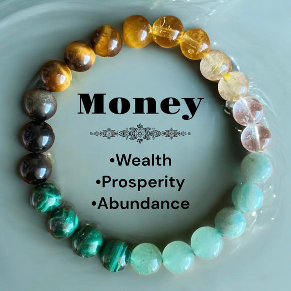 Money • Wealth • Prosperity •  Abundance • Success Custom Size Round Smooth Stretch (8mm) Natural Gemstone Crystal Energy Bead Bracelet