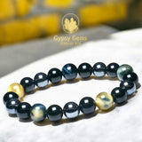 Triple Protection - Tiger’s Eye Dream Honey Yellow + Black Onyx + Hematite Round Smooth Stretch (8mm or 10mm beads) Natural Gemstone Crystal Energy Bead Bracelet