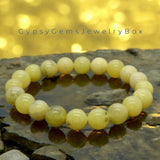 Jade - Jadeite Lemon Yellow Custom Size Round Smooth Stretch (8mm) Natural Gemstone Crystal Energy Bead Bracelet