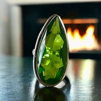 Peridot Natural Gemstone Faceted .925 Sterling Silver Point Statement Ring (Size 7.5)