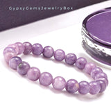 Lepidolite Purple Mica Custom Size Round Smooth Stretch (8mm) Natural Gemstone Crystal Energy Bead Bracelet